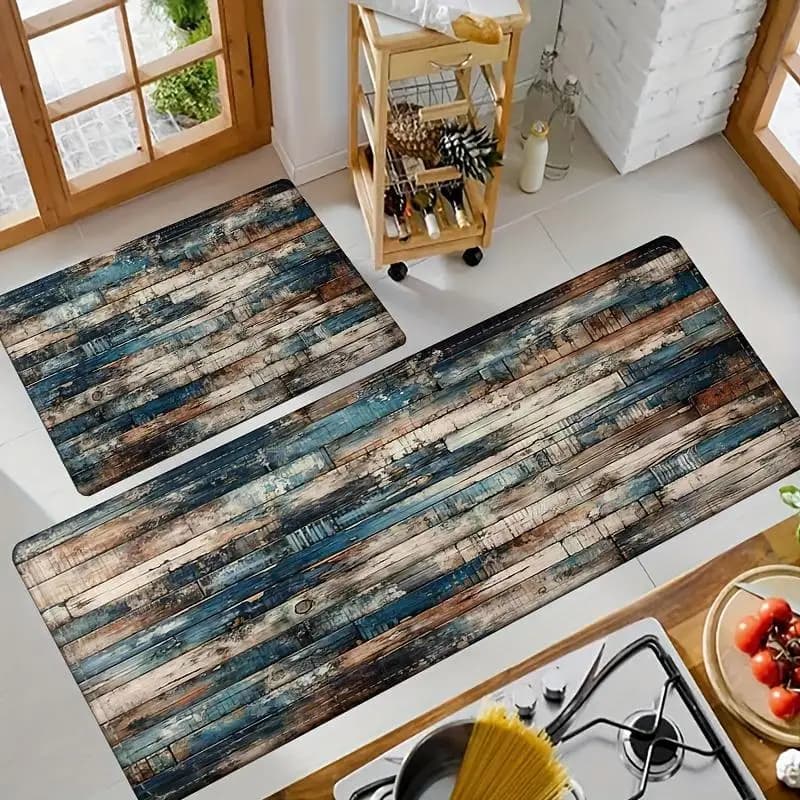 Tappeto da Cucina Vintage con Stampa Legno, Tappetino Antiscivolo Imbottito Comfort per Stare in Piedi, Tappeto Resistente per Lavanderia e Lavello Domestico, 1 Pezzo
