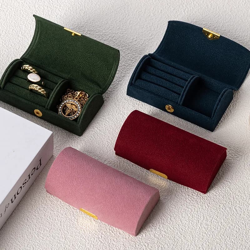 Scatola portagioie portatile ad arco Scatola portagioie portatile per viaggi d'affari e viaggi Scatola portagioie per anelli antiossidanti Scatola per accessori in tessuto di velluto