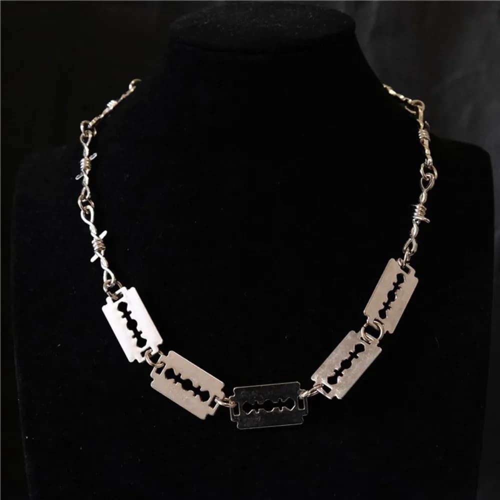 Set Collana Choker e Bracciale Punk con Spine e Lame Argentate per Uomo e Donna, Gioielli Y2K Dark Spice Girl