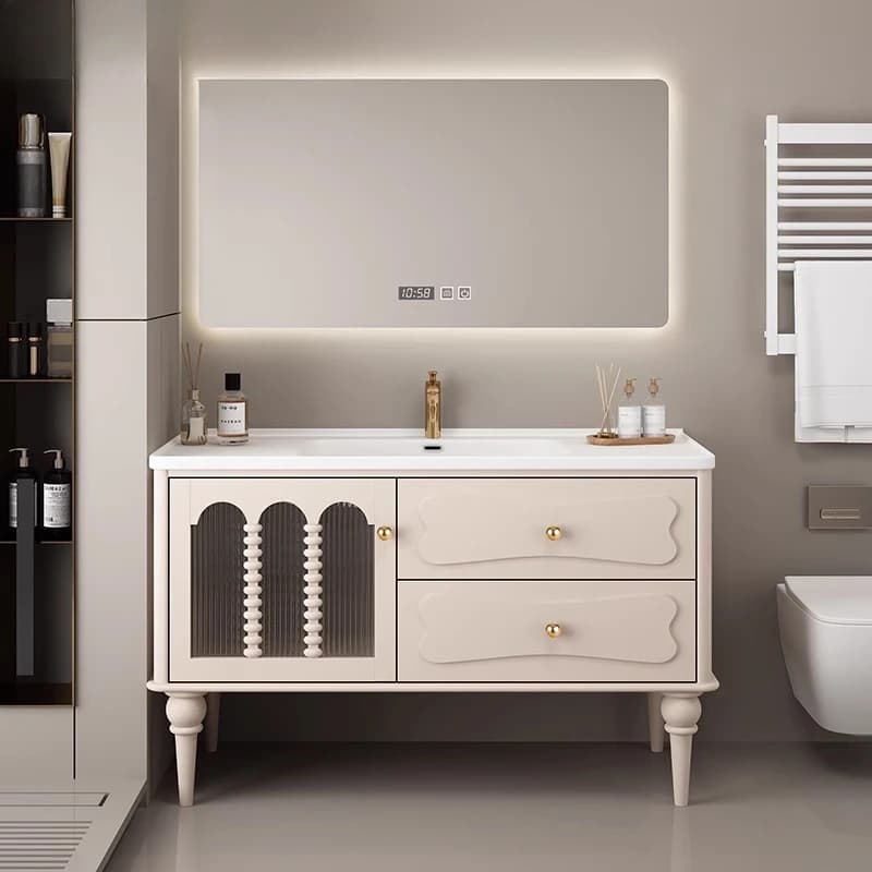 Scaffale Vanity Mobili da bagno Specchio alto ad angolo con lampada Bagno WC Mobili in rovere Das Ist Eine Badezimmer-toilette MH