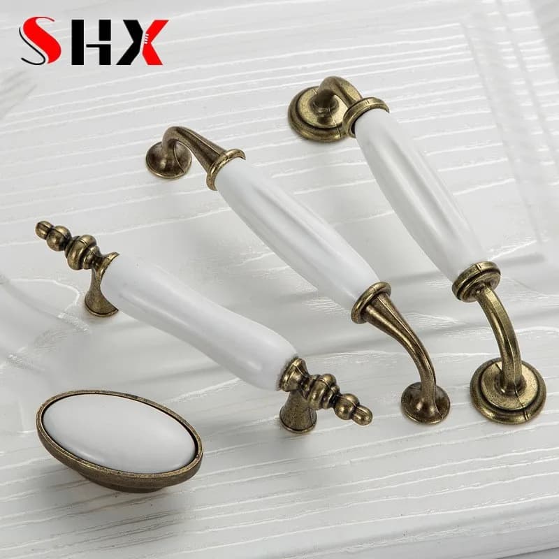 Maniglie Antiche per Mobili da Cucina, Pomelli e Maniglie in Ceramica Bianca, Maniglie per Porte in Stile Europeo, Tiranti per Cassetti