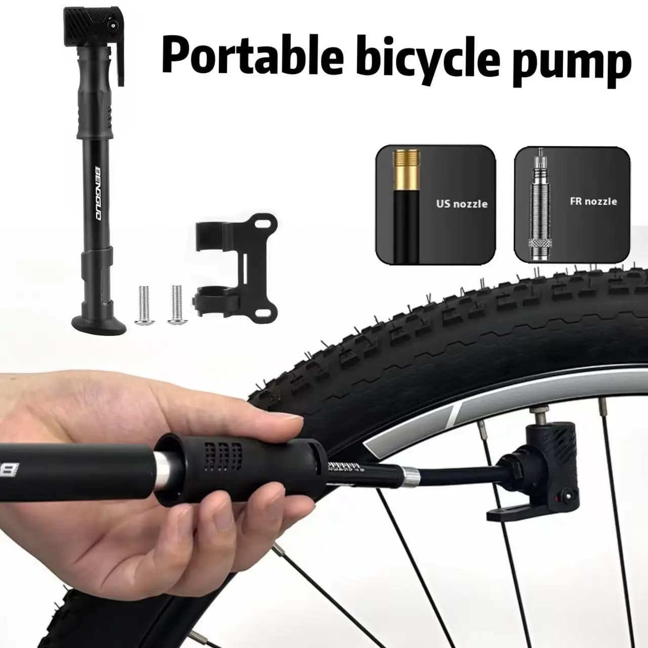 Pompa per Bicicletta Portatile Ultraleggera, Gonfiatore Manuale ad Alta Pressione per Pneumatici, Accessori per Ciclismo