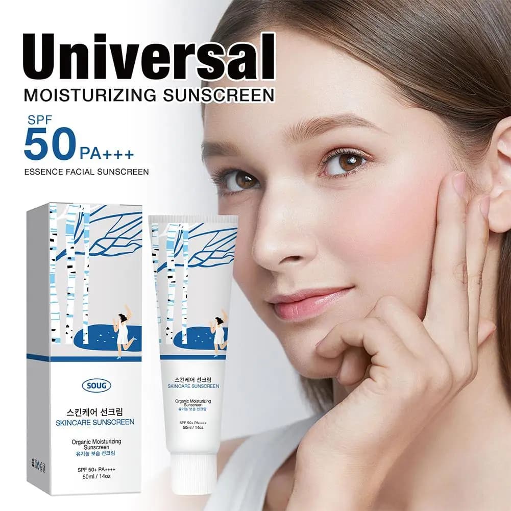 SOUG Crema Solare al Collagene 50ml SPF50+ Protezione UV ad Ampio Spettro Impermeabile Resistente al Sudore Senza Residui Bianchi Idratante per il Viso