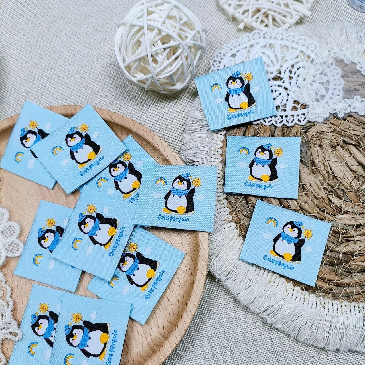 Etichette Tessute a Forma di Pinguino Carino, Etichette Artigianali in Stile Adorabile per Abbigliamento Fai-da-Te, Sottobicchieri, Accessori per Capelli