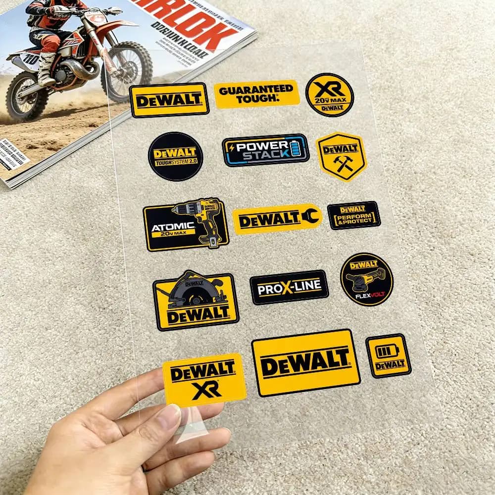 Adesivi Riflettenti Impermeabili DEWALT per Moto, Casco, Scooter, Serbatoio Carburante, Cassetta degli Attrezzi, Racing