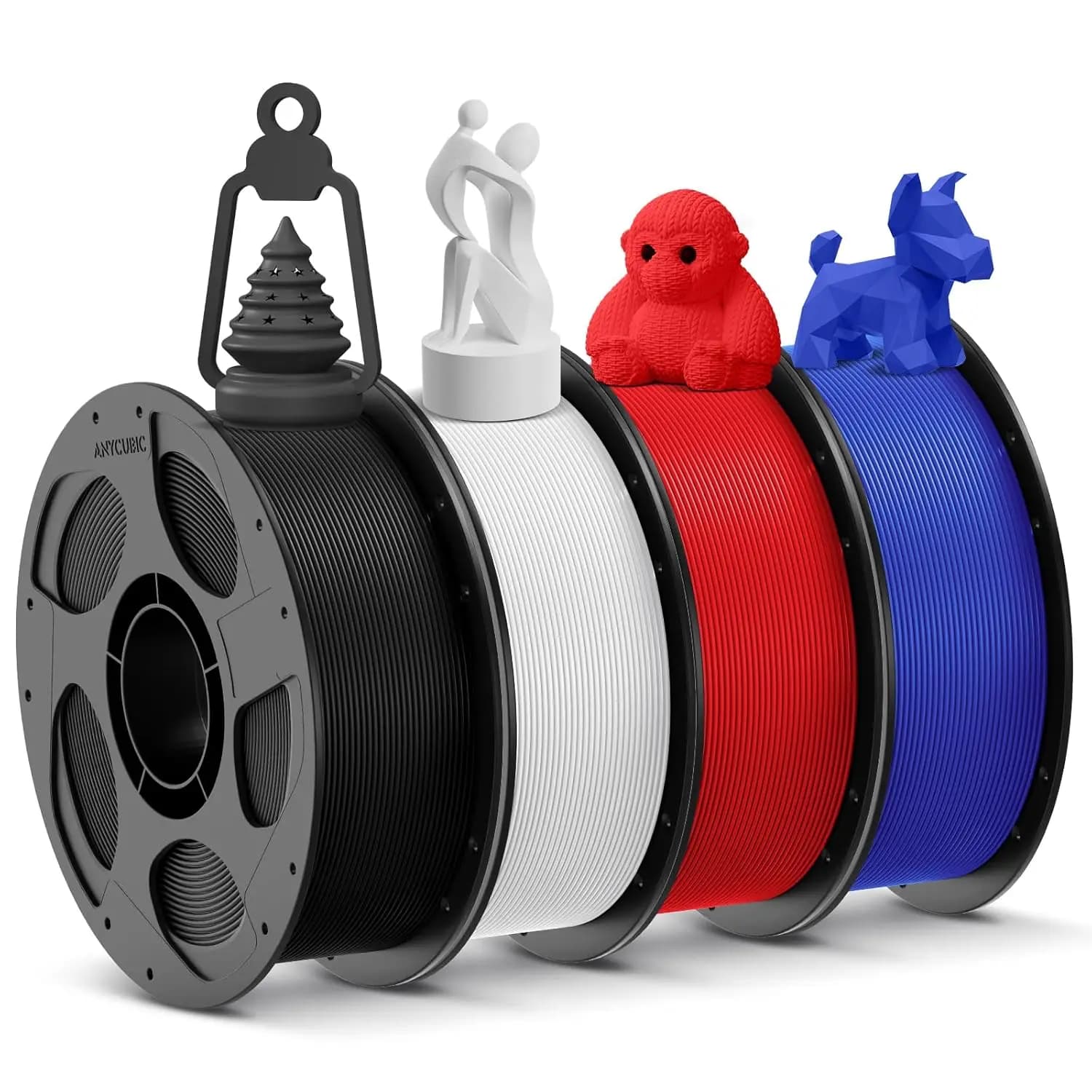 Confezione di Filamenti PLA di Alta Qualità, Precisione 1.75mm +/-0.02mm, 4KG Totali in Nero, Bianco, Blu, Rosso