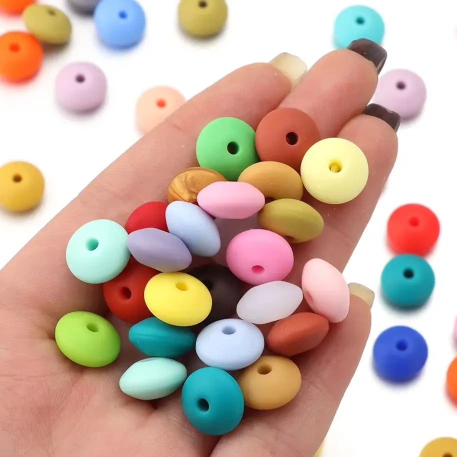 20 pz/lotto Perline in Silicone a Lenticchia da 12mm, Perline Piatte Rotonde Distanziatrici a Abaco, Accessori Fai da Te per Braccialetti e Portachiavi