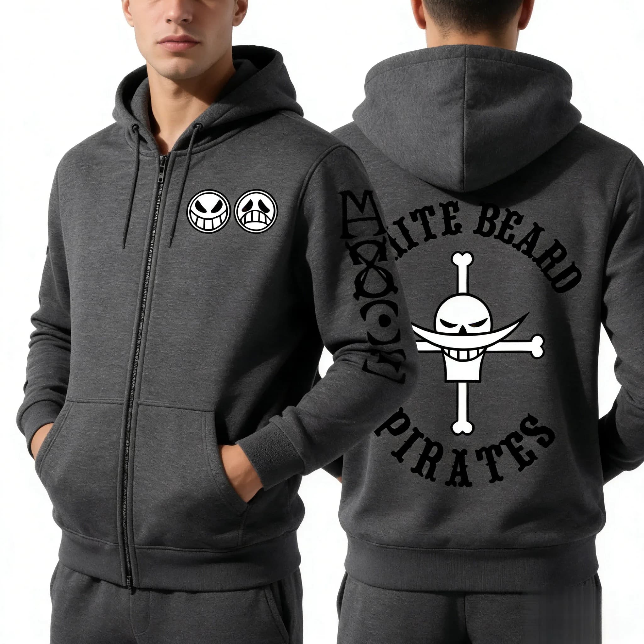 Unisex One Piece Skull Graphic Print Zip Up Hoodie Anime Casual Streetwear Sweatshirt Jacket Men Women Spring and Autumn Fashion