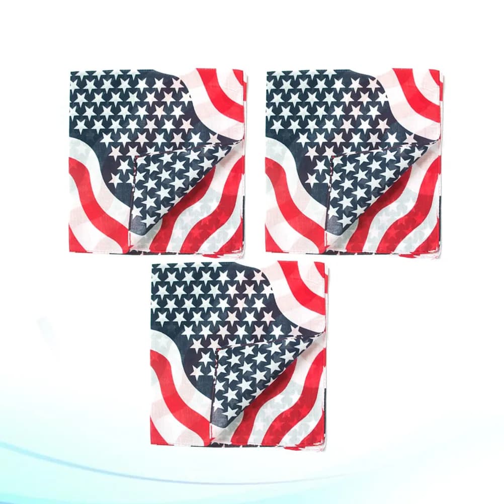 3Pcs Sports Bandana Breathable Cotton Headband Multifunctional Outdoor Towel American Flag Printed Riding Traveling