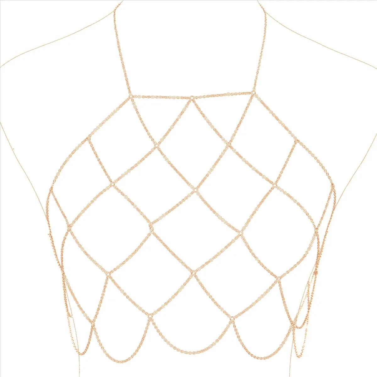 ABQR Bralette bikini bra collar with mesh body chain with Stomachers (Gold) American woman's neckline