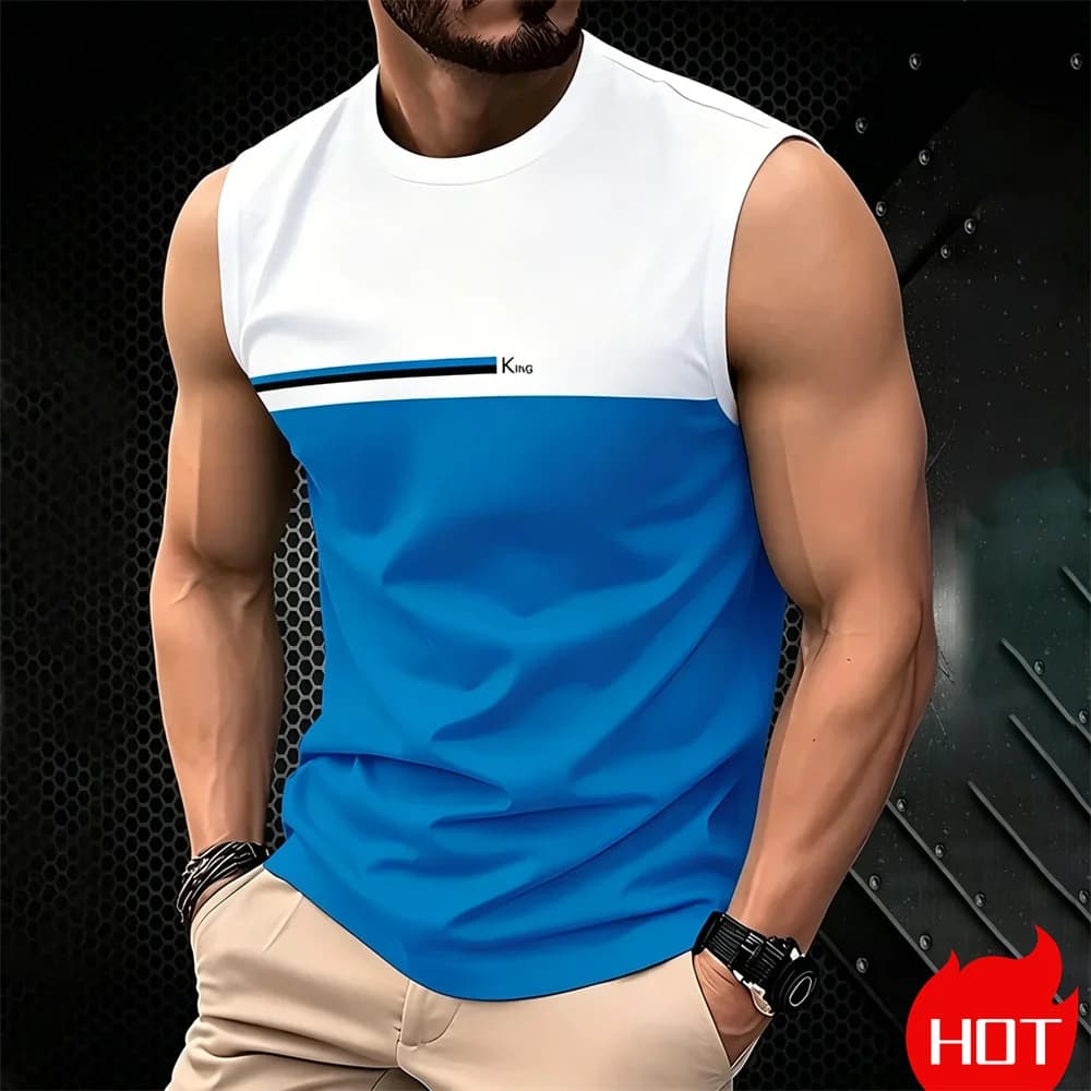 Canotta Estiva da Uomo Casual Senza Maniche, Taglie Forti, Semplice Girocollo, Traspirante, Stampa 3D, per Esterni