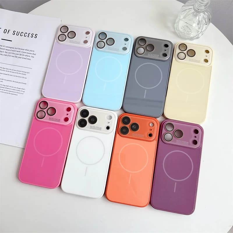 fashion personality Glass Self-suction Phone Case for iPhone 13 14 15 16 17 Pro Max Luxury Magnetic Magsafe Wireless Charg Cover