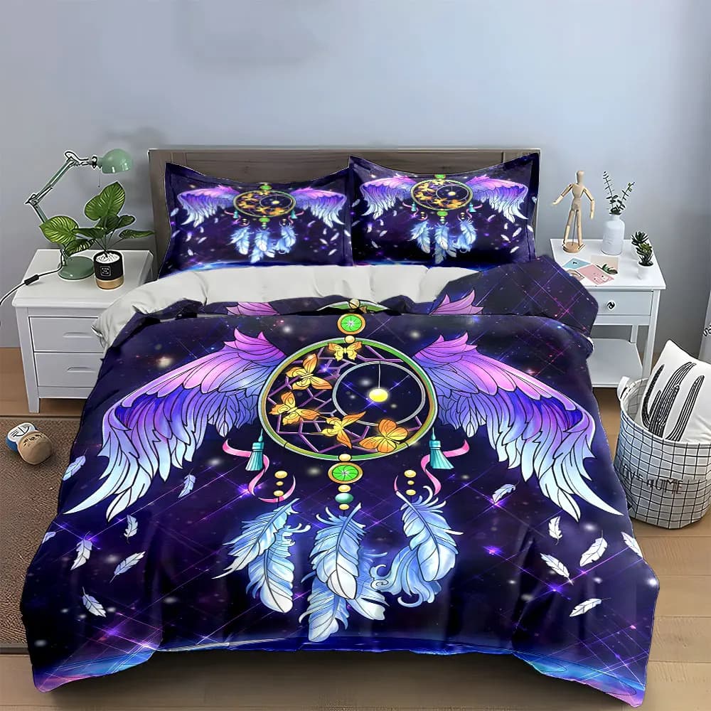 Dreamcatcher Set with Wings Decor Bedding Set with 1 Duvet Cover 2 Pillowcases Single Double King Queen, Gift