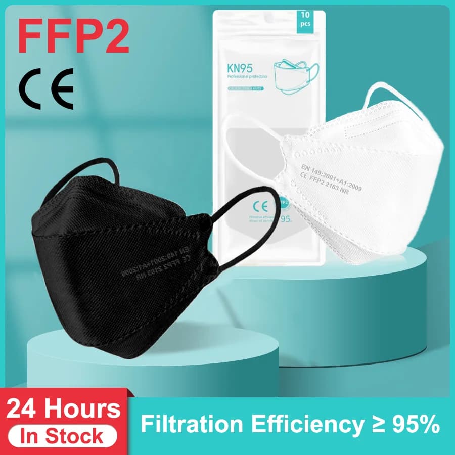 20 pcs adult fish KN95 FFP2 masks approved CE breather dust protection masks for face filtering blown melt fast delivery