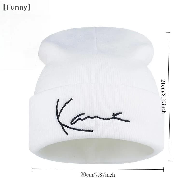 〔Funny〕Karl Kani Retro Letter Embroidered Knitted Hat For Men And Women Winter Warmth Hooded Knitted Hat