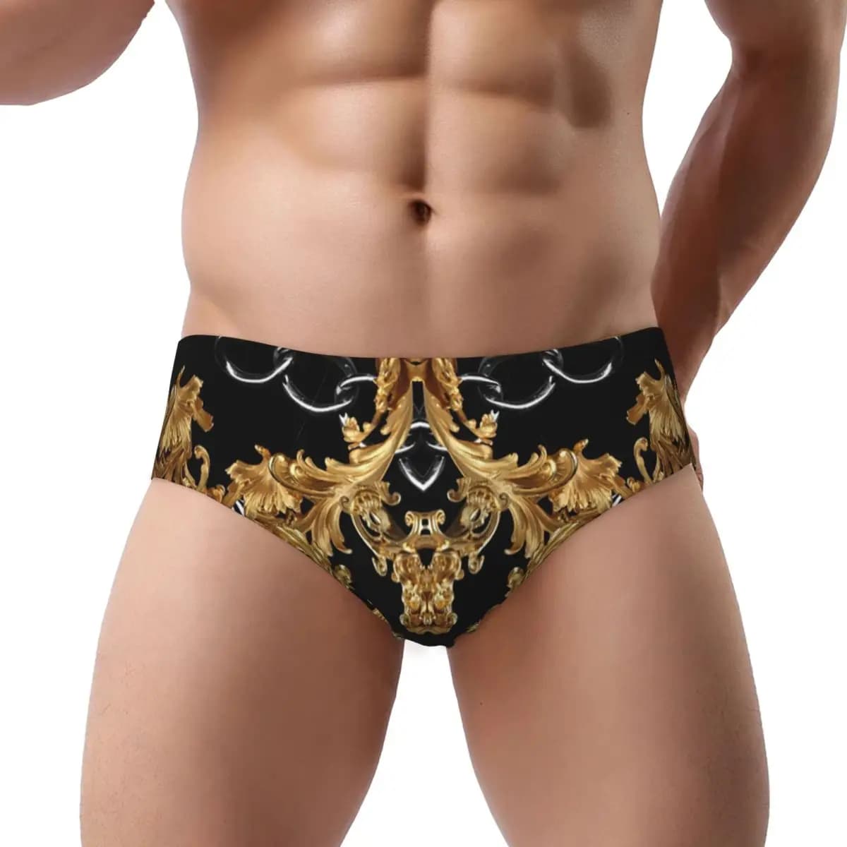 Slip da uomo in stile eleganza barocca dorata personalizzata Mutandine da uomo intimi elasticizzati