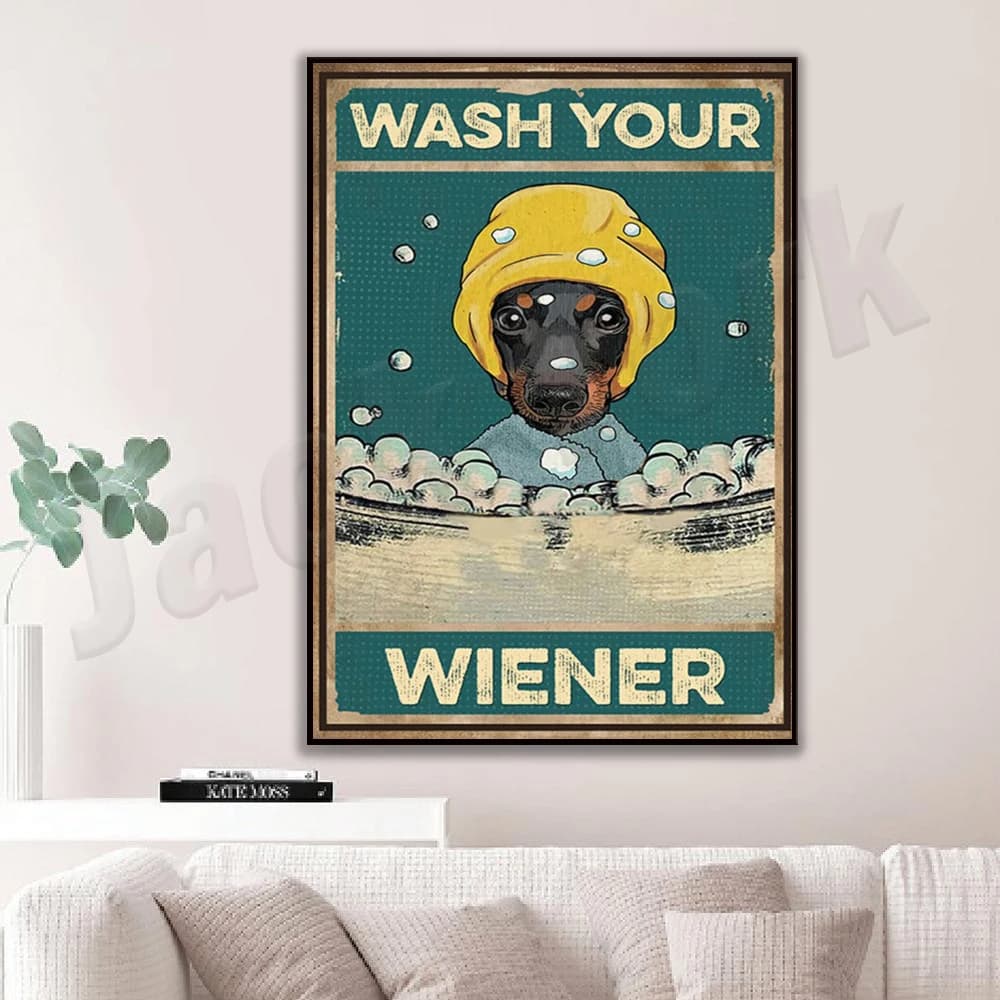 Cane bassotto No Shaking The Wiener Poster vintage, divertente cane bassotto con bel culo stampato, arredamento per il bagno del cane Wiener
