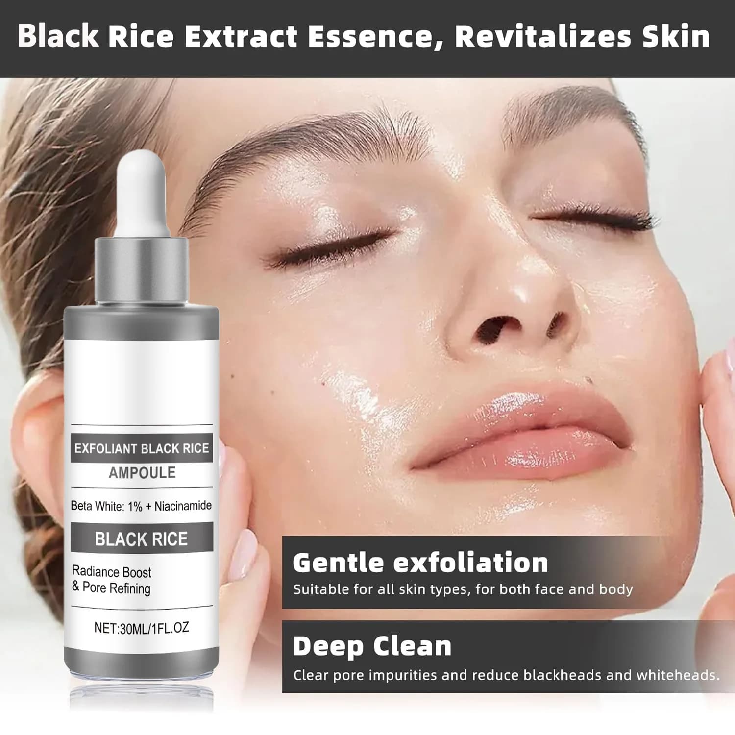 Siero fiala esfoliante di riso nero Scrub viso delicato per il corpo per la rimozione della pelle morta Peeling idratante quotidiano per tutti i tipi di pelle