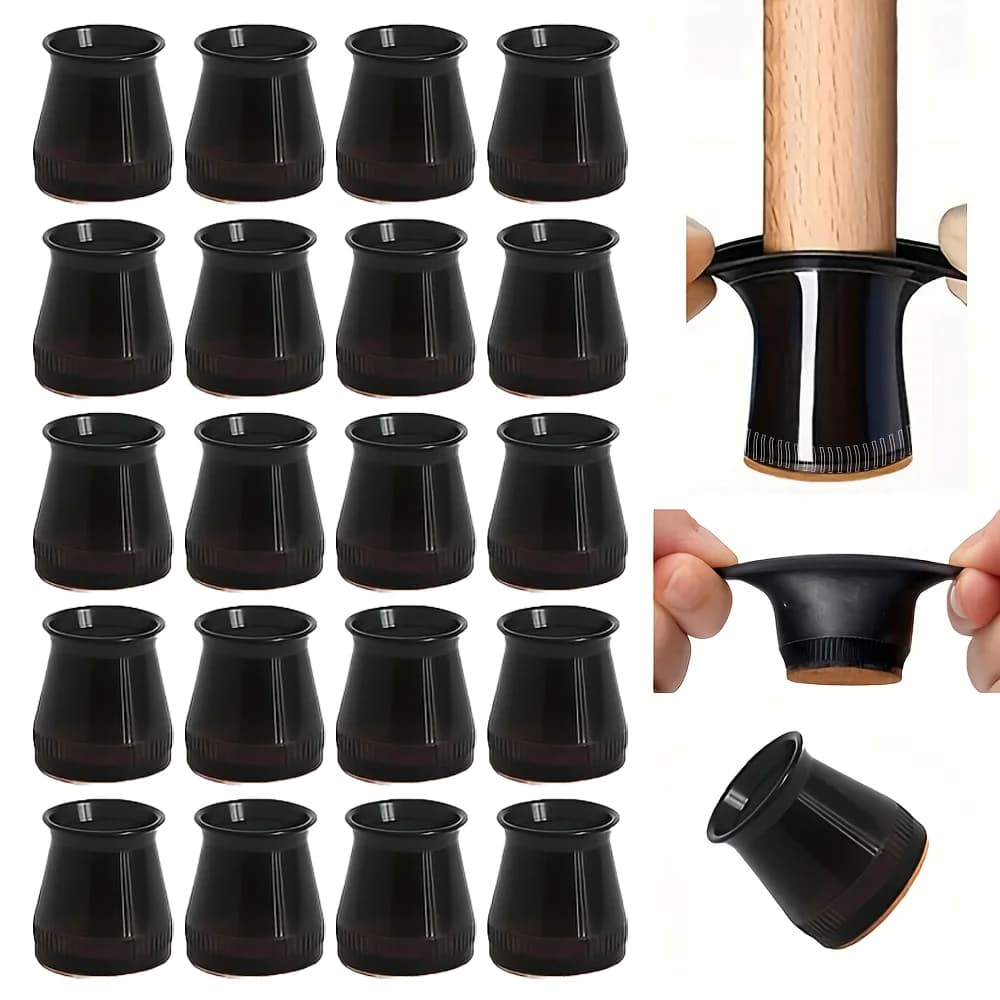 20 Black Chair Leg Covers With Felt Pads - Scratch-Resistant Furniture Legs, Smooth Sliding, Reduces Noise