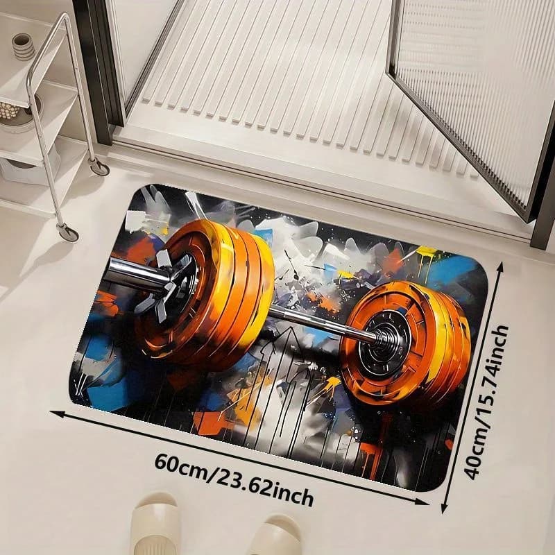 1 piece Flannel Printed Gym Mat - Artistic design with handlebars, vibrant orange and blue, durable polyester, rectangular shape, washing machine