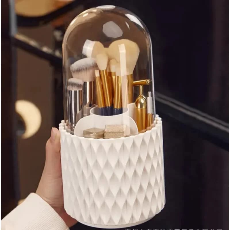 Compatto 360 ° Organizer rotante per pennelli per trucco - Elegante scatola portaoggetti per cosmetici per rossetti, penne per sopracciglia e pennelli per ombretti, Po