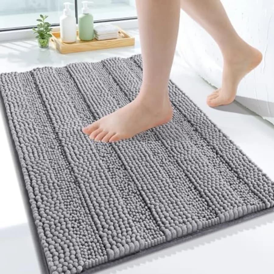 Tappeti da bagno a righe in ciniglia 24x16, tappetini da bagno extra spessi e morbidi e assorbenti, con retro in gomma, tappeto da doccia soffice e peloso, Mac