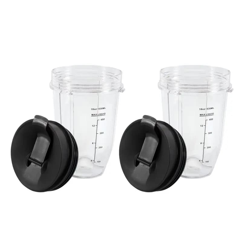 Set di 2 Bicchieri di Ricambio da 18 Oz per Frullatore Ninja con Coperchio, Compatibili con Ninja Auto IQ BL480 BL642 BL450 BL682 BL480, BL490, BL6