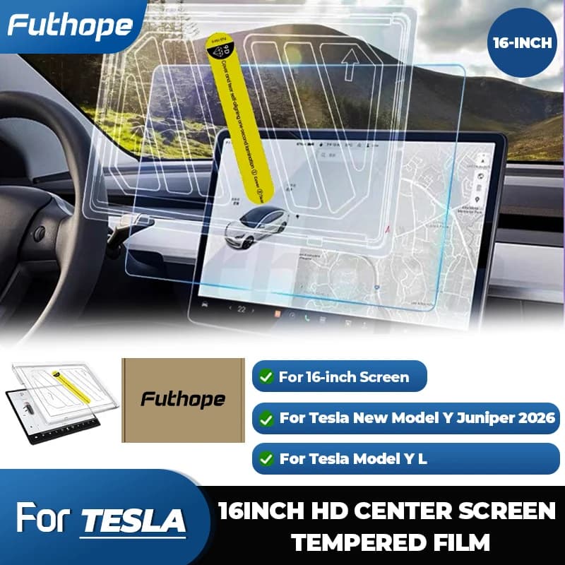 Futhope Tempered Glass Protective Film for Tesla Model Y YL 2026 Juniper, HD Central Control Screen Installation Tool