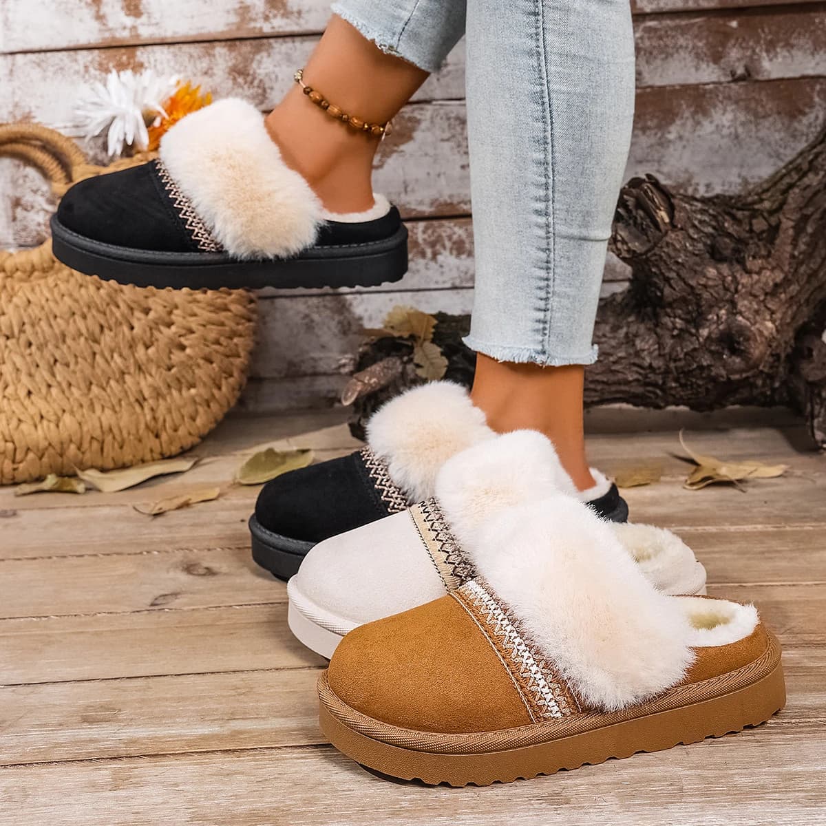 2025 Pantofole da donna invernali Pantofole comode da esterno Moda Scarpe in cotone antiscivolo Sandali con plateau da esterno Scivoli da donna