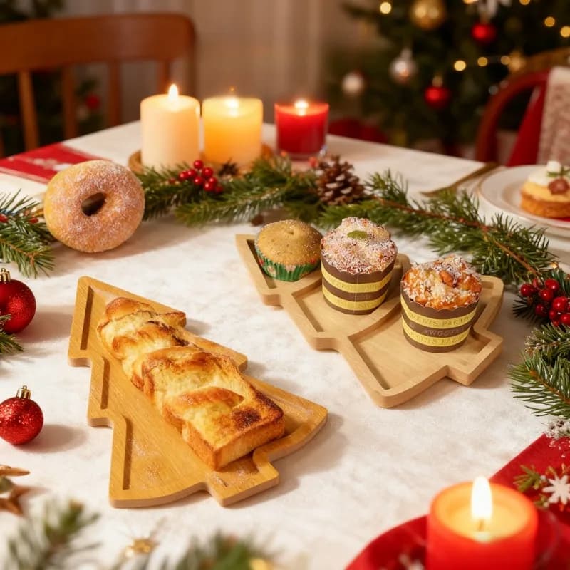 Vassoio in legno a forma di albero di Natale per posate Frutta secca Snack Piatto da portata multiscomparto Ideale per ristoranti