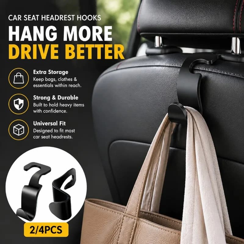 Car Seat Headrest Hooks1/ 2/4PCS ABS Carbon Fiber Texture Multifunctional Hanging Organizer for Bags Clothes Driving Essentials
