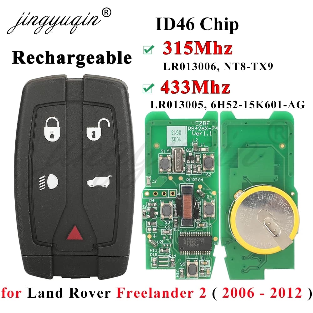 Chiave telecomando per auto ricaricabile 315/433 MHz ID46 per Land Rover Ranger Rover LR2 Freelander 2 2006-2012 6H52-15K601-AG/NT8TX9