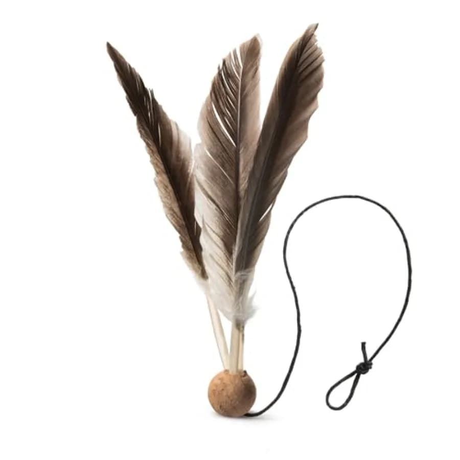 Freddy's Feather Wand Refill Natural Cat Toy with Dye-Free Feathers Eco-Friendly Cork and Hemp String Interactive Play for Cats