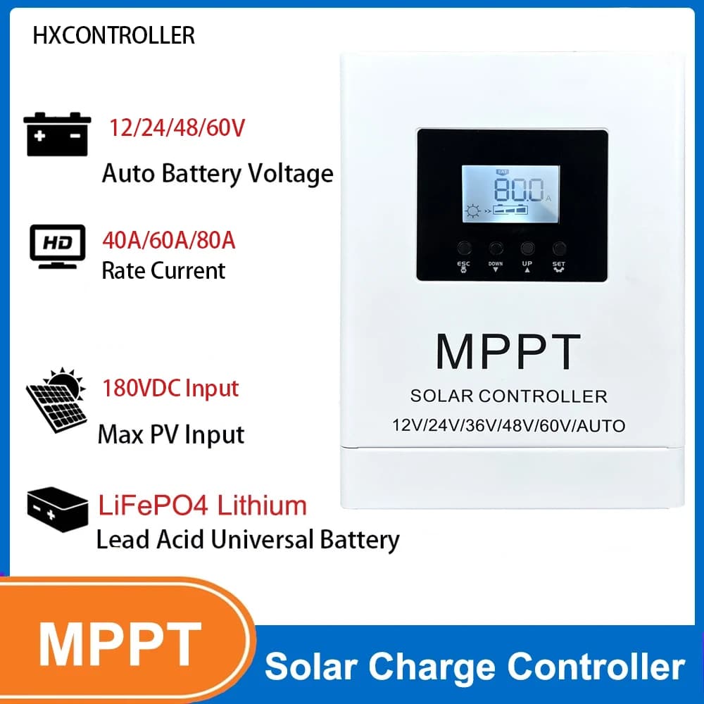 MPPT 40A 60A 80A 180VDC Regolatore di carica solare Pannello solare Regolatore di carica del sistema per 12V 24V 48V 60V Lifepo4 GEL al litio