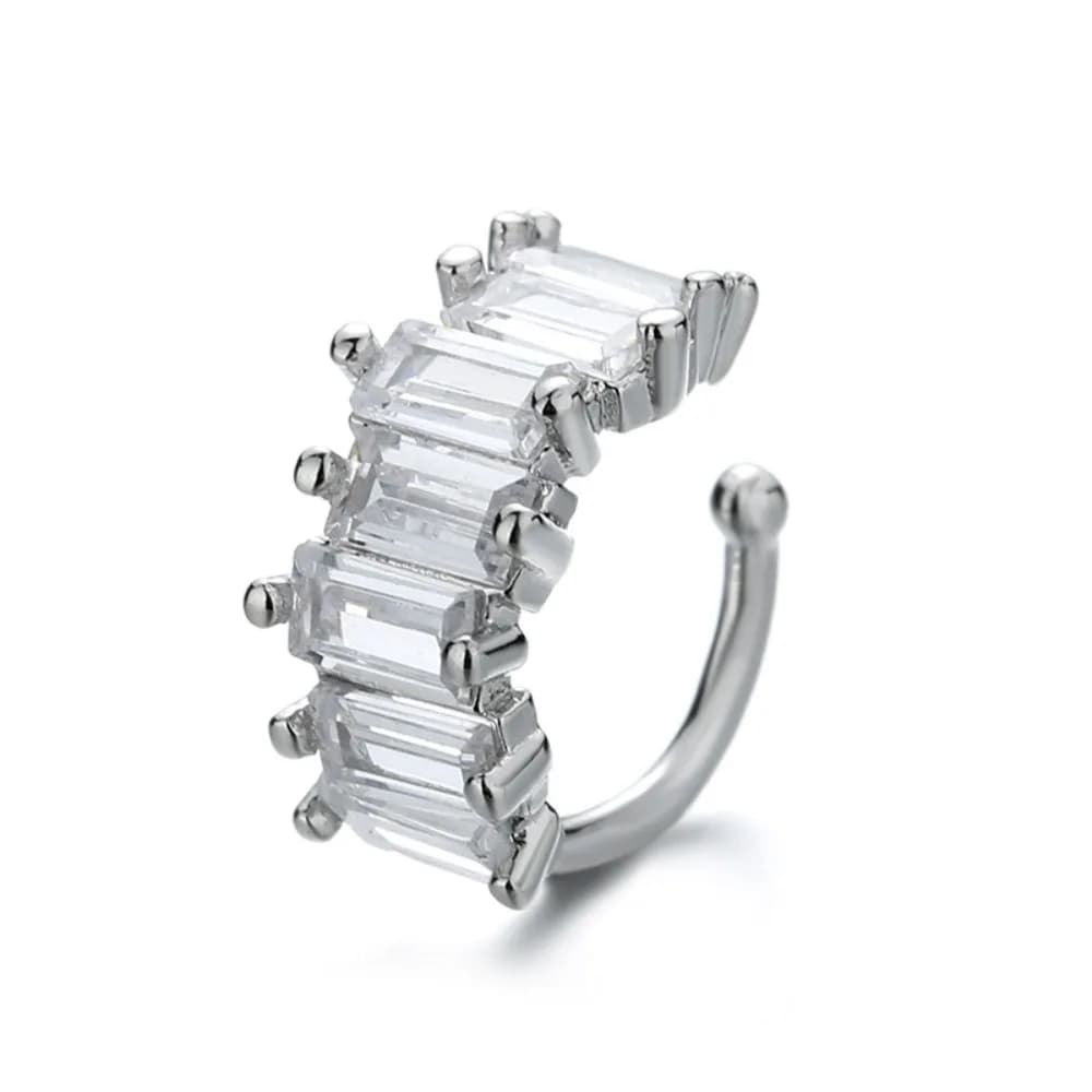 Orecchini con zirconi quadrati con geometria a clip irregolari alla moda, gioielli color argento, regali per le donne