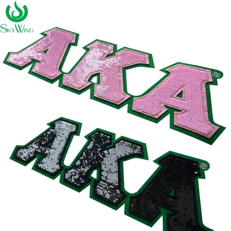 Personalizzato ricamato elegante AKA Sorority paillettes lettere rosa e verde DST Delta 1913 numero Sorority toppa in ferro per giacca
