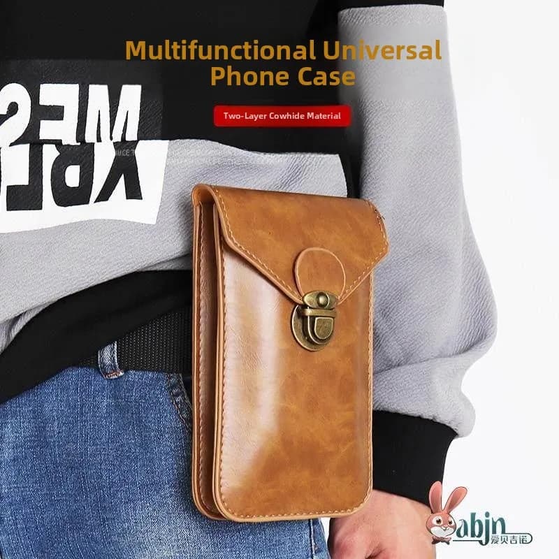 Nuova Custodia Ultra Sottile Impermeabile in Pelle per Telefono da Uomo, Marsupio Multifunzione da Cintura per Lavori Edili