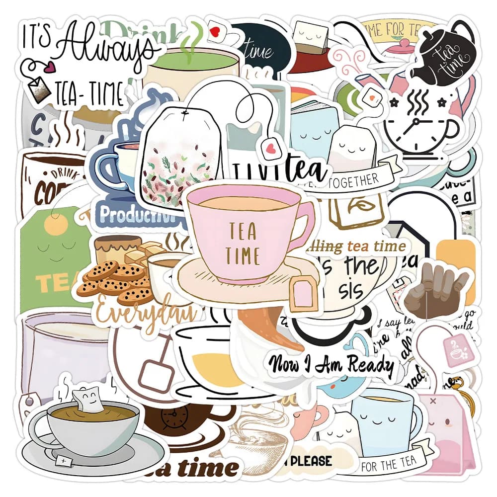 50 pezzi Cartoon Tea Time adesivi graffiti personalizzati quaderno decorativo frigorifero cancelleria impermeabile giocattoli per bambini regali