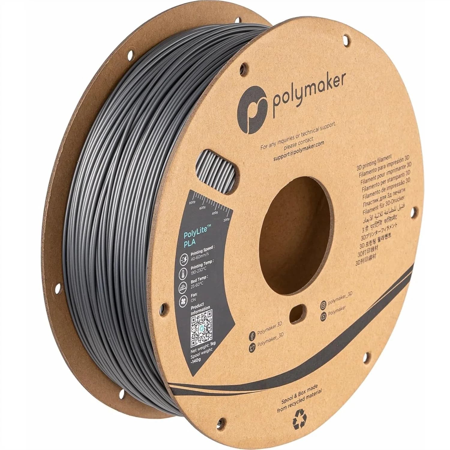 Filamento PLA 1.75mm Grigio Acciaio 1kg, Precisione Dimensionale +/-0.03mm per Stampa Fluida