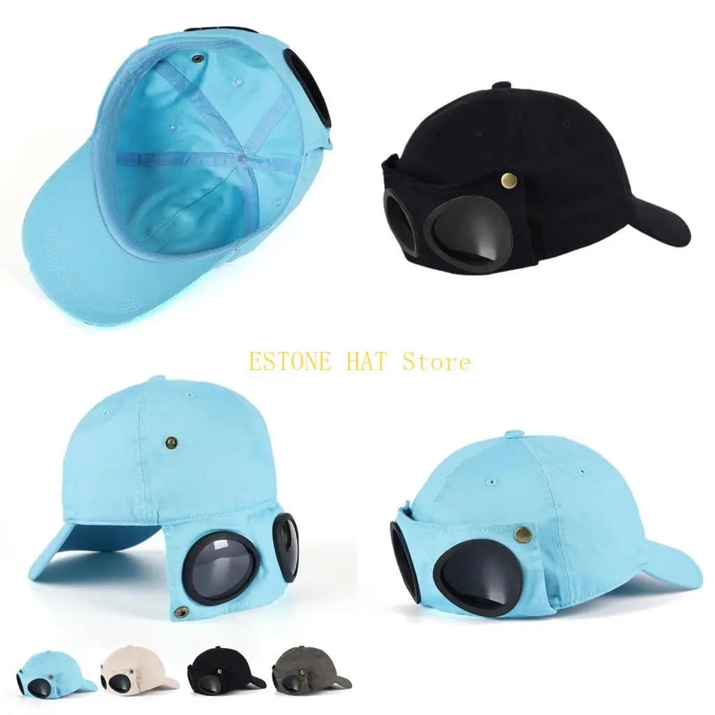 49MF Baseball Hat with Goggles Sunglasses Adjustable Soft Curved Visor Baseball Hat Hip Hop Hats For Men Women Unisex