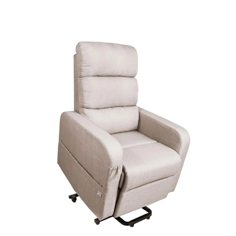 Poltrona Reclinabile Elettrica con Poggiapiedi Esteso per Anziani con Telecomando, Tessuto in Lino, Beige