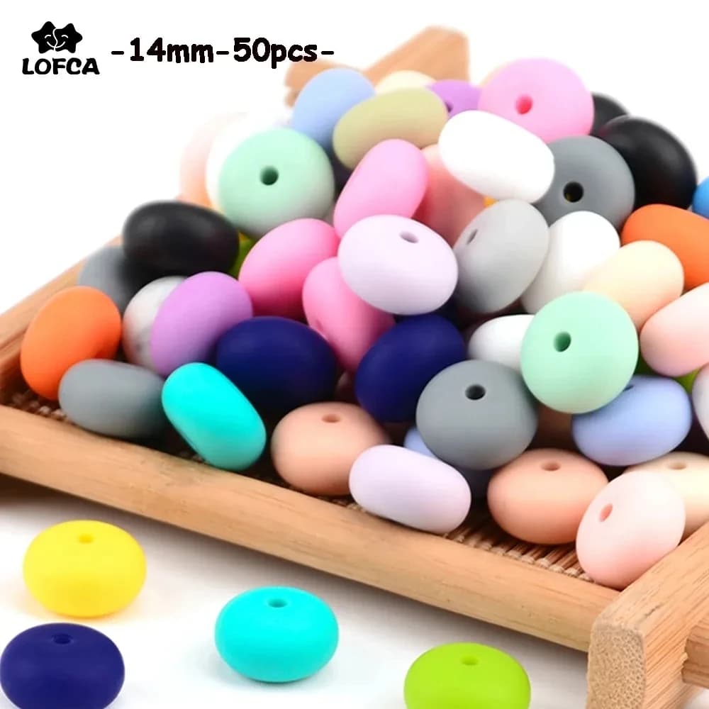 LOFCA 50 pz Mini Abaco 14mm Silicone Perline Sparse Massaggiagengive Giocattolo Silicone BPA Libero Dentizione Perline Pendenti e Ciondoli Neonato Allattamento