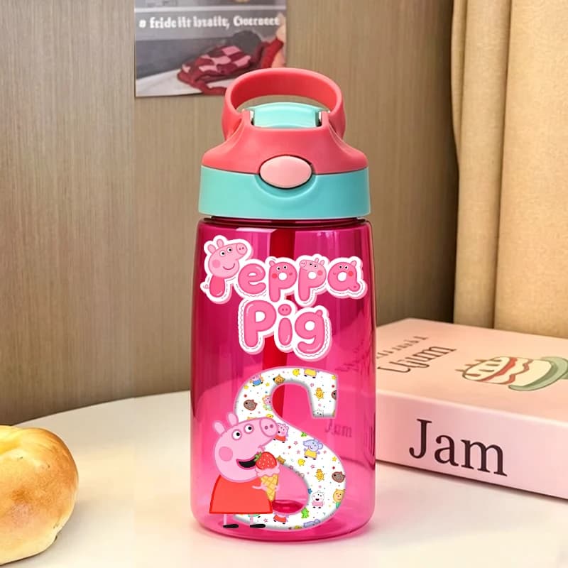 Borraccia Peppa Pig con Cannuccia, Tazza Kawaii con Lettere A-Z per Bambine, Bottiglia Sportiva per Studenti, Tazza da Viaggio in Plastica, Regalo