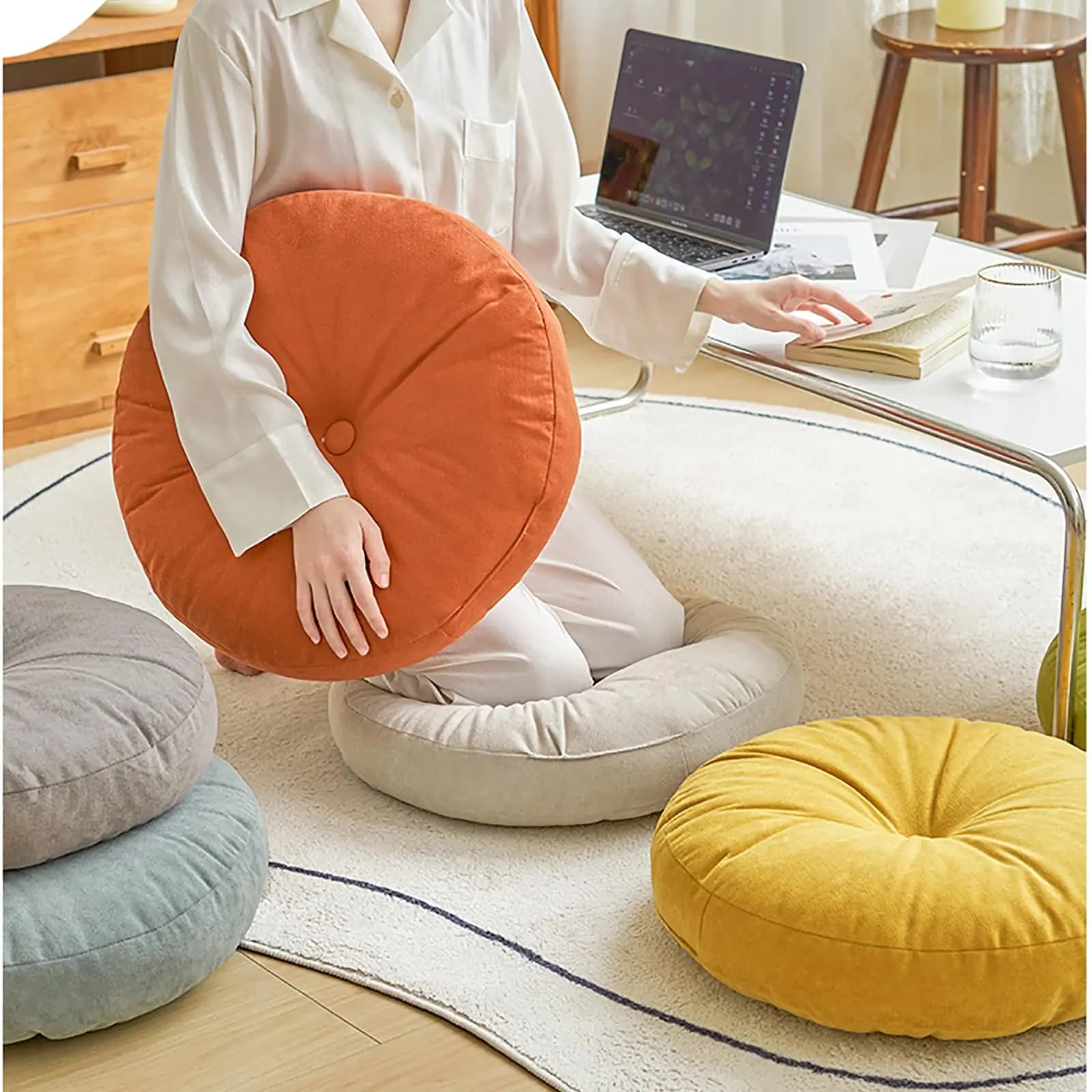 Round Floor Pillow for Adults, Meditation Floor Cushions Chenille Fabric Seat Pads Pillows Cushion for Living Room Balcony