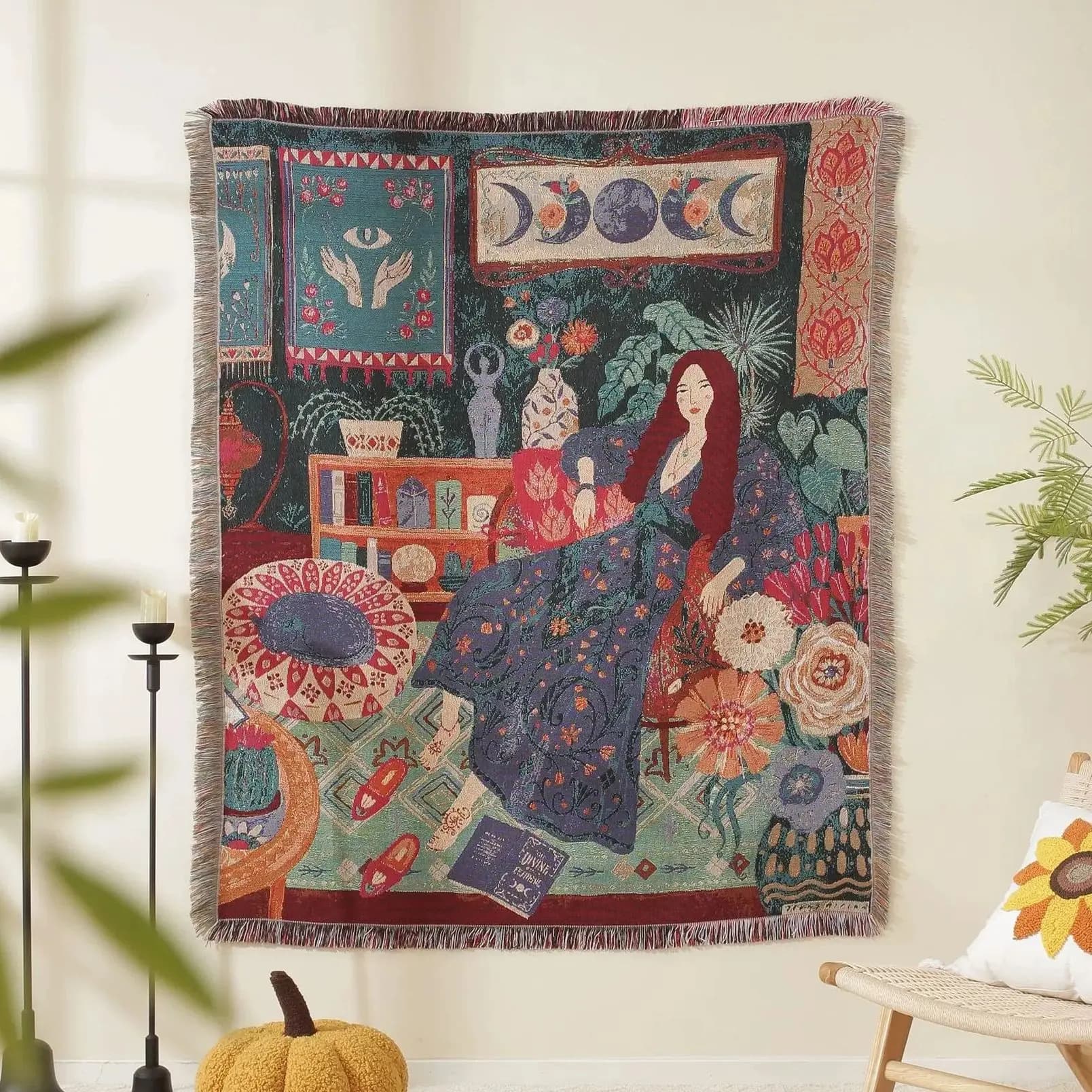 Coperte per artisti in stile nordico per letti Decorazione per camera da letto di arte retrò Arazzo Coperta da picnic per donna per il tempo libero Tappetino da campeggio all'aperto