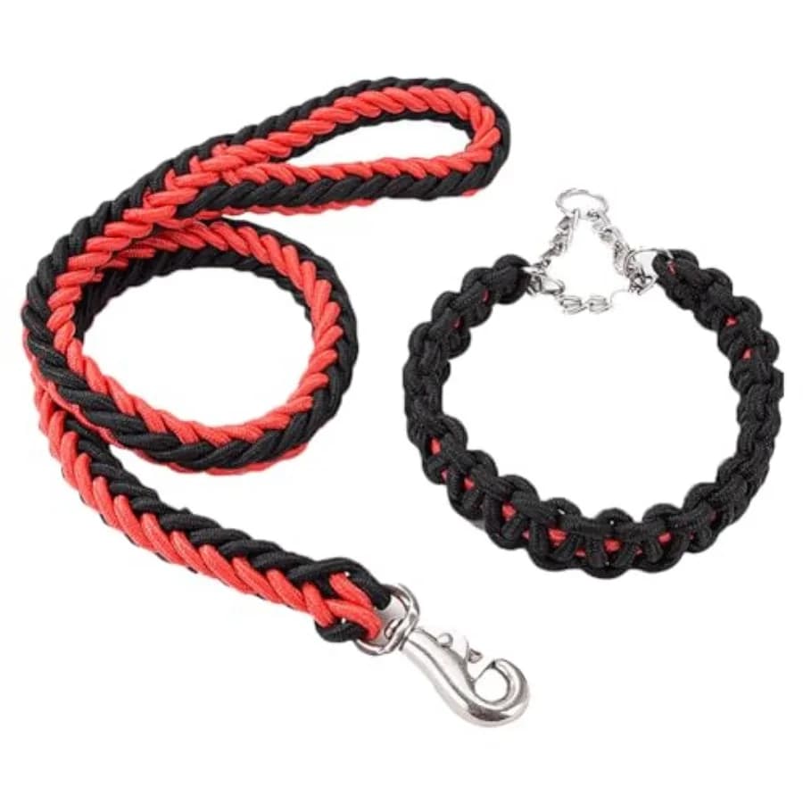 Dog Leash Collar Set Braided Nylon Dog Rope Dog Training Leads Chain Pet Walking Rope Woven Soft Handle Collar for Small Medium