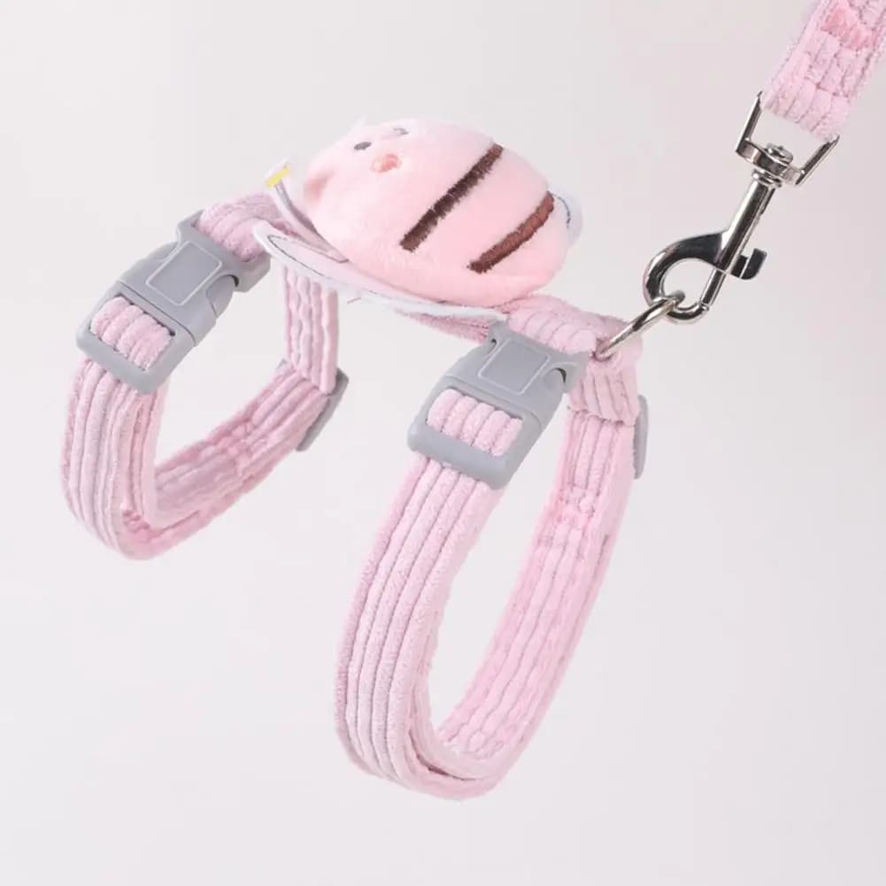 Mini Cat Leash Adjustable Cat Harness Leash Set Cartoon Bee Pet Collar for Small Medium Dogs Escape-proof Double Layer Outdoor