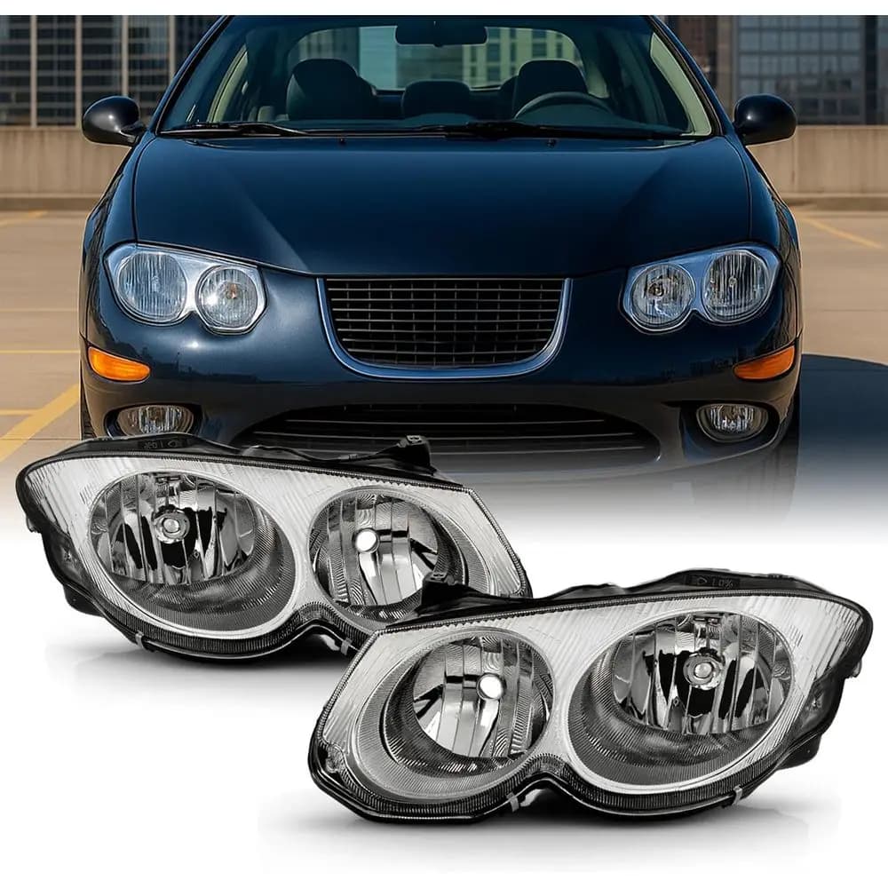 Coppia di Fari Anteriori Cromati Sostitutivi OE per Chrysler 300M 1999-2004, Lato Guida/Passeggero, Nuovi