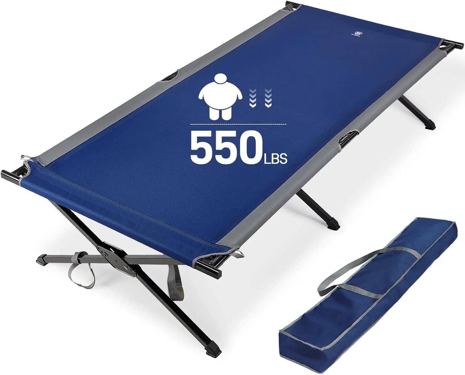 Lettino da campeggio pieghevole extra large XXL per adulti, con borsa per il trasporto, supporta 843 L x 419 W, 550 libbre.