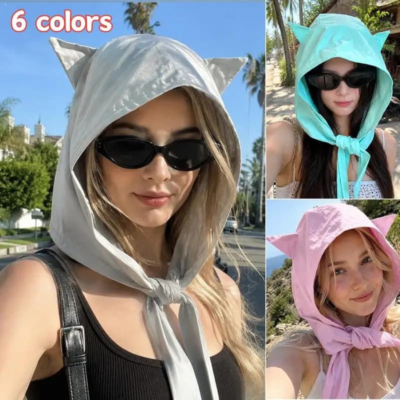 Cute Cat Ear Quick-Dry Sun Hat With Strap UV Protection Summer Fisherman Hat Cotton Wide Brim Outdoor Beach Visor Cap Gifts